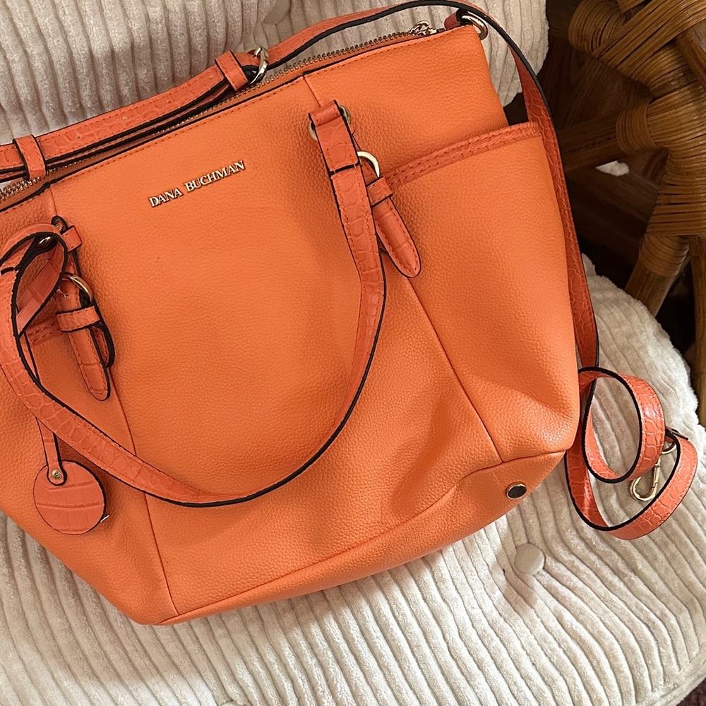 Dana Buchman Vibrant Orange Pebbled Leather Tote